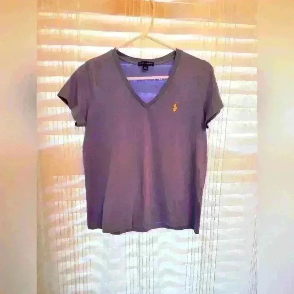 EUC women's Ralph Lauren vneck purple tee, size L, $15
